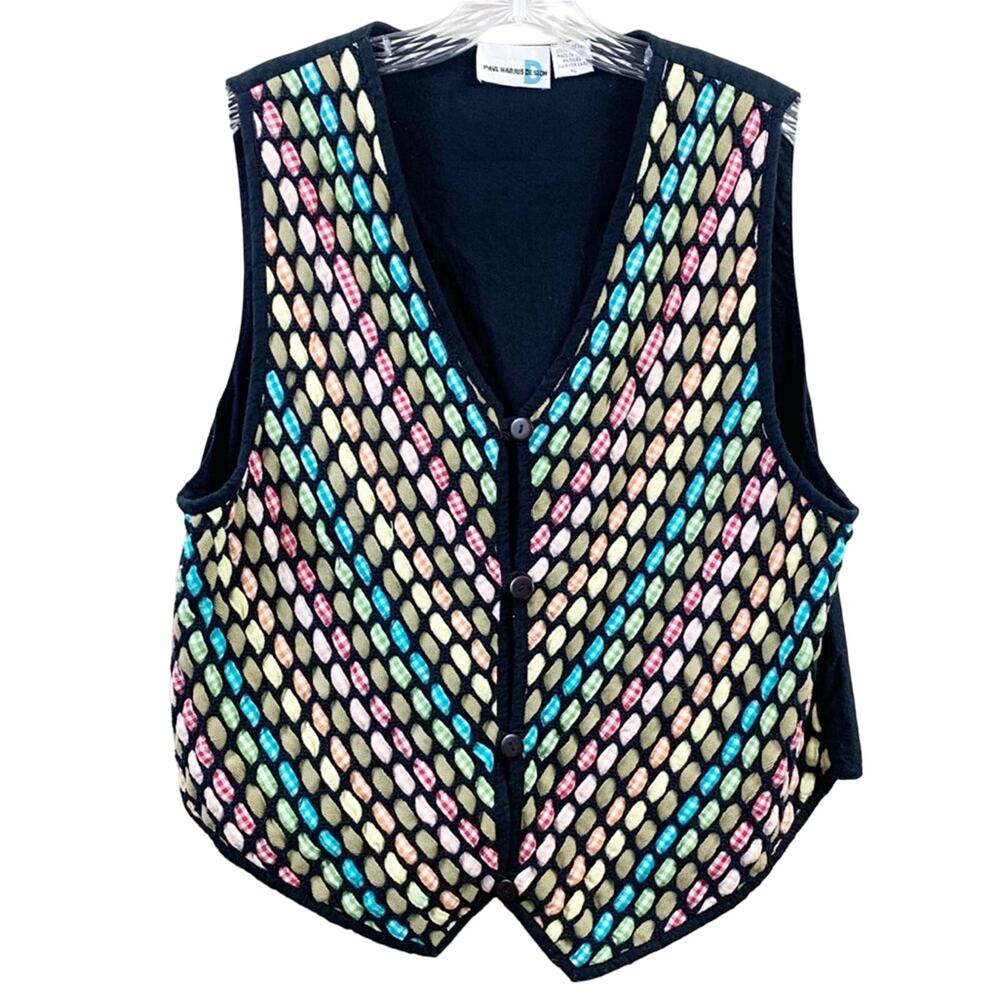 Vintage 90s Paul Harris Multi-Color Shoe String Black Vest